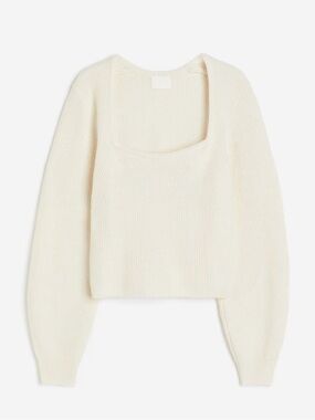 H&M Ivory Square Neck Ribbed Knit Sweater